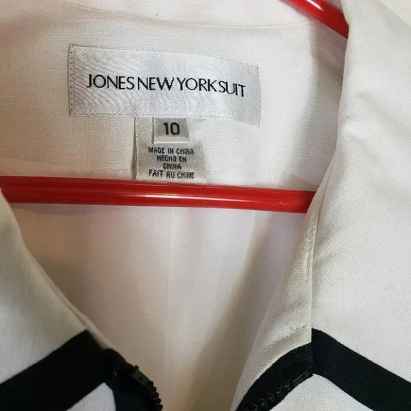 Jones NY‎ 10 white/black trim front zip linen blend blazer/jacket - Picture 3 of 7